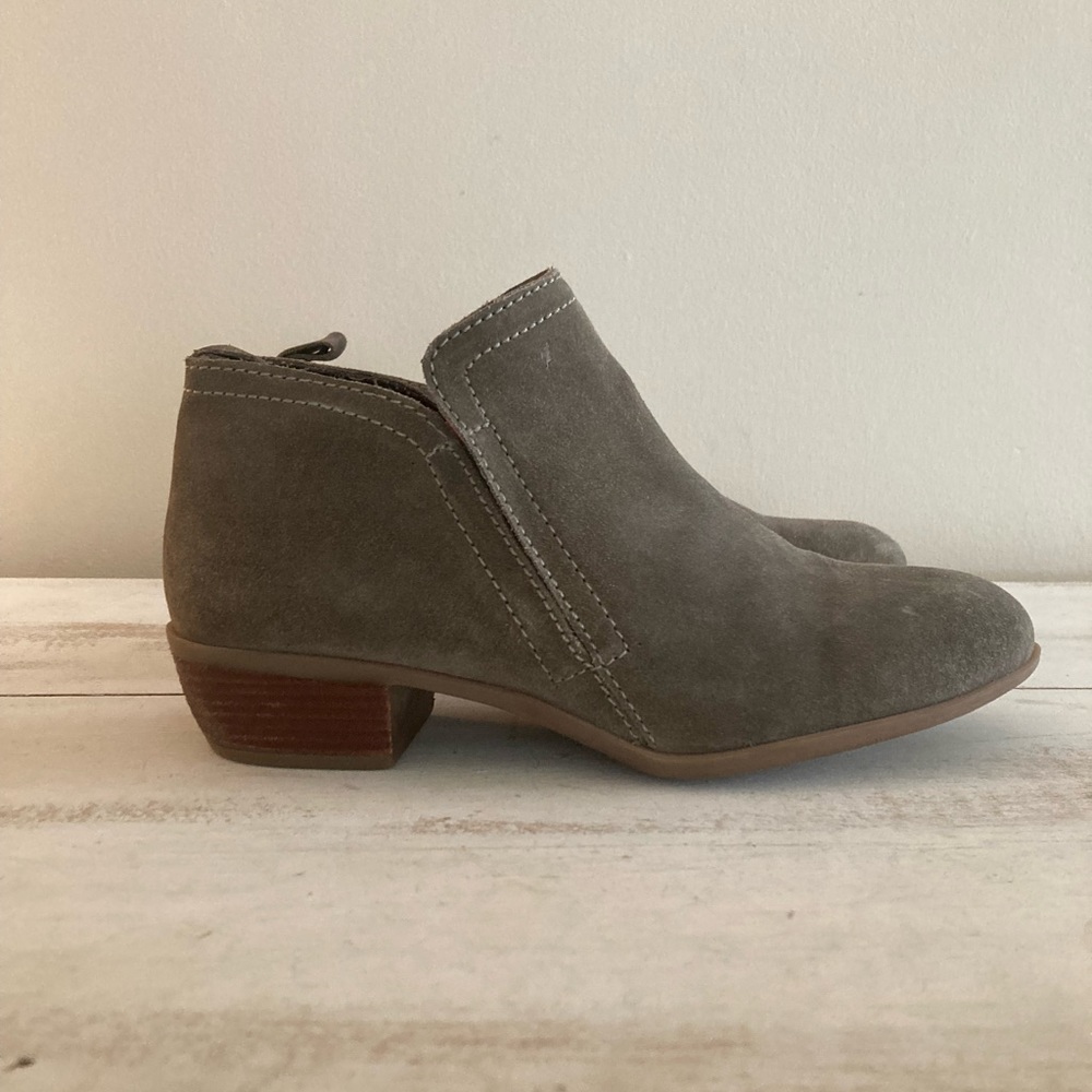 Grey heeled ankle booties